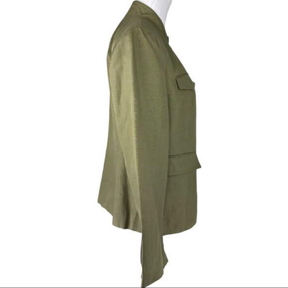Talbots Women's Green‎ Silk Linen Mandarin Collar Button Up Luxury Blazer 10/C39 - Picture 2 of 14